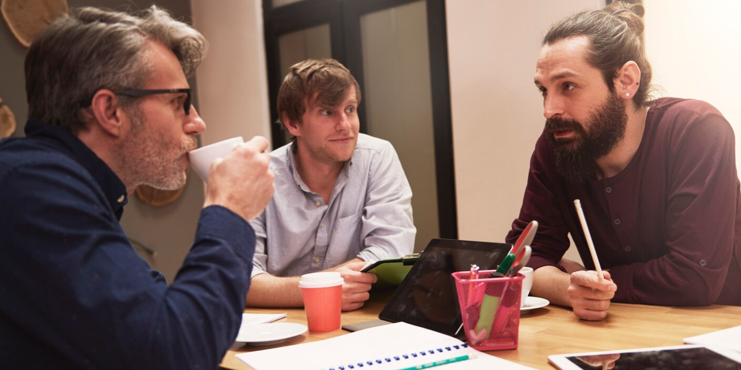 Financial services team reviewing content
